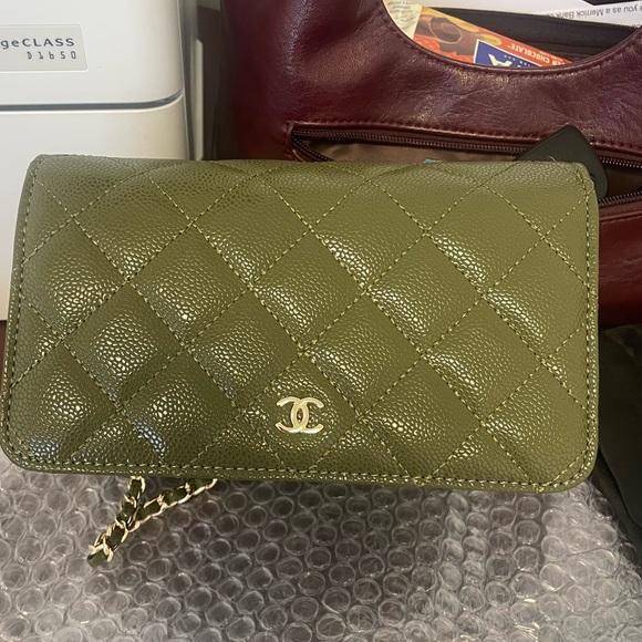 CHANEL Handbags - 🥑 GREEN, GRAY  OR LAVENDER soft quilted Crossbody Bag Wallet on braided chain